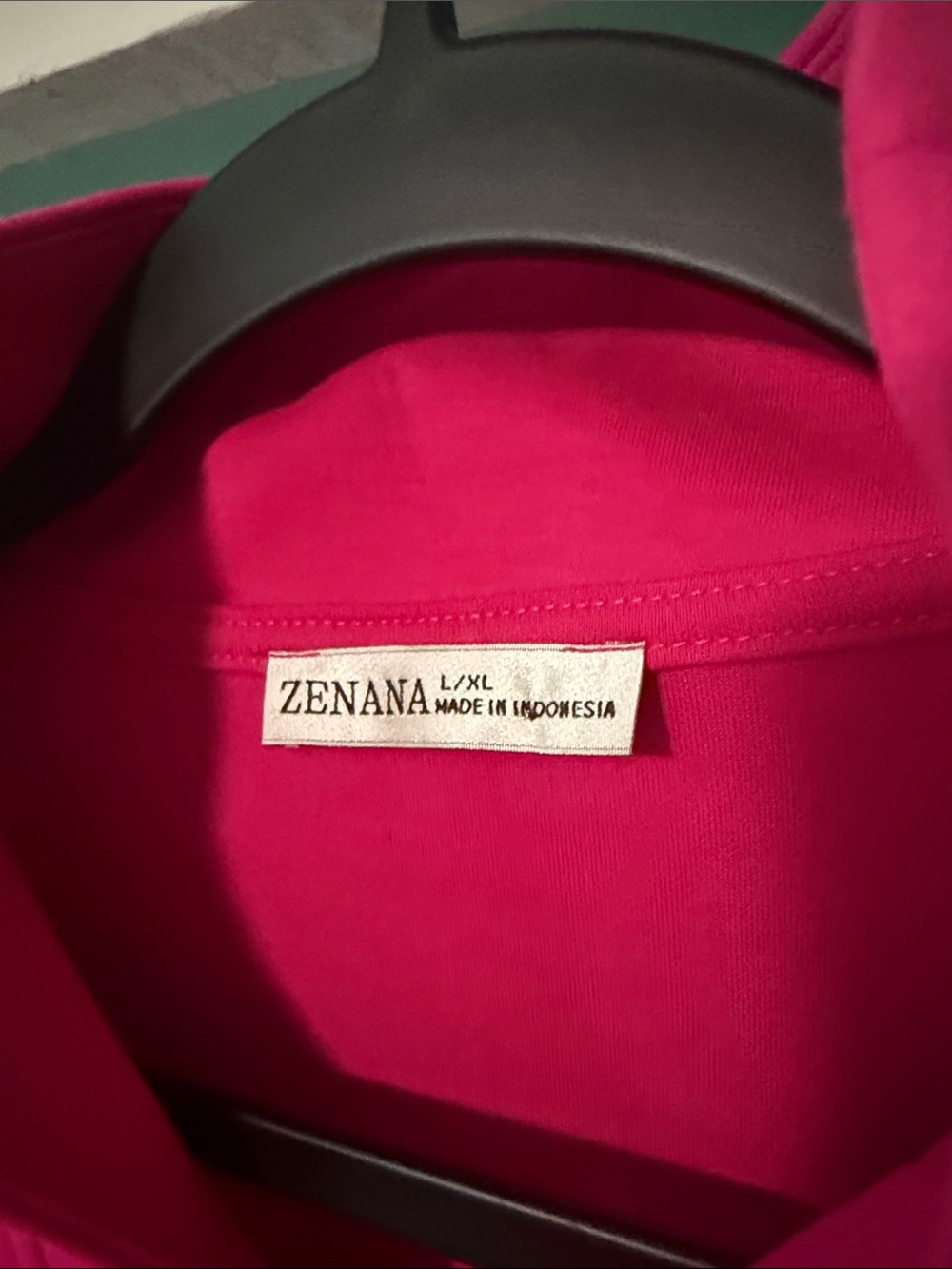 Zenana Hot Pink Scuba Half-Zip Short Sleeve Top - Picture 2 of 2